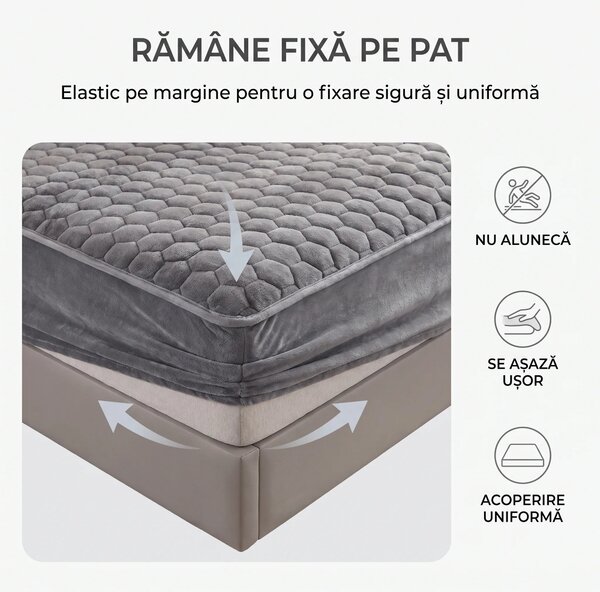 Set lenjerie de pat plusata, husa cu elastic si 2 fete de perna, Gri