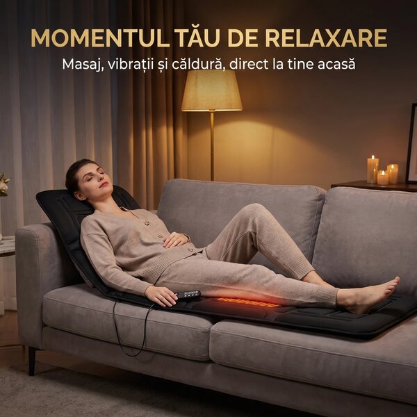 RESIGILAT- Saltea masaj corp intreg cu incalzire si 10 motoare, Negru