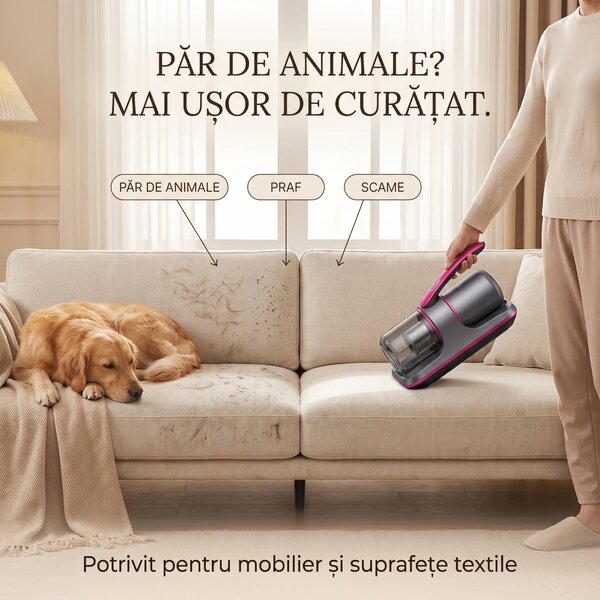Aspirator antiacarieni wireless cu lampa UV si vibratii, pentru saltel