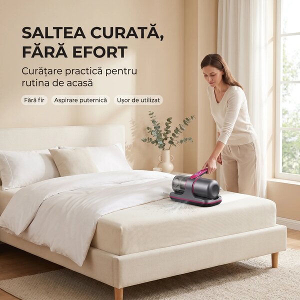 Aspirator antiacarieni wireless cu lampa UV si vibratii, pentru saltel