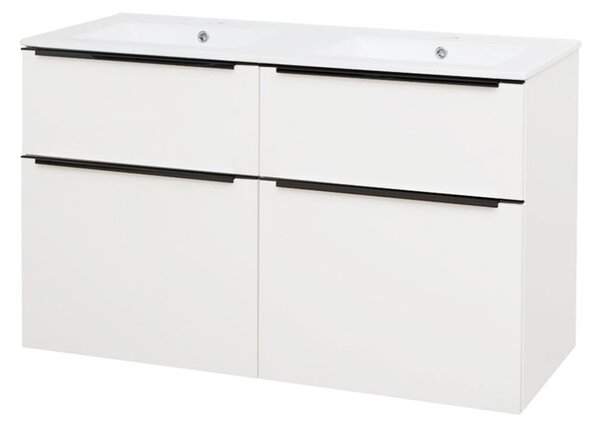 Mereo, Mereo Mailo, mobilier baie cu lavoar ceramic 121 cm, alb, mâner negru, MER-CN513B