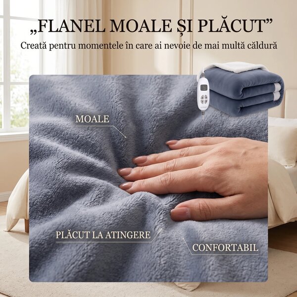 Patura electrica cu incalzire si telecomanda, 10 trepte, 180x130 cm, G