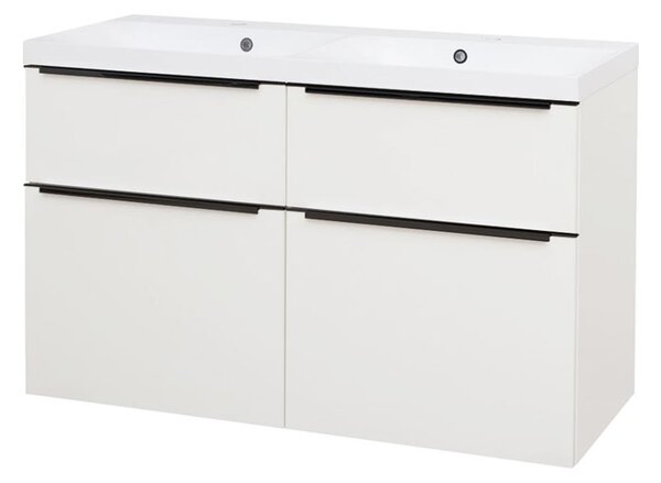 Mereo, Mereo Mailo, mobilier de baie cu lavoar din marmură turnată 121 cm, alb, mâner negru, MER-CN513MB