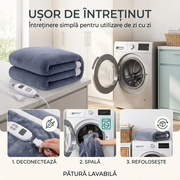 Patura electrica cu incalzire si telecomanda, 10 trepte, 180x130 cm, G