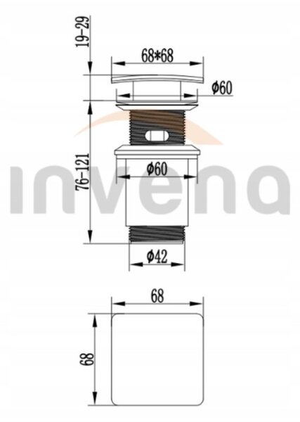 Invena ClickClack dop de scurgere pentru chiuveta cu preaplin, negru mat, INV-SC-B1-139-L