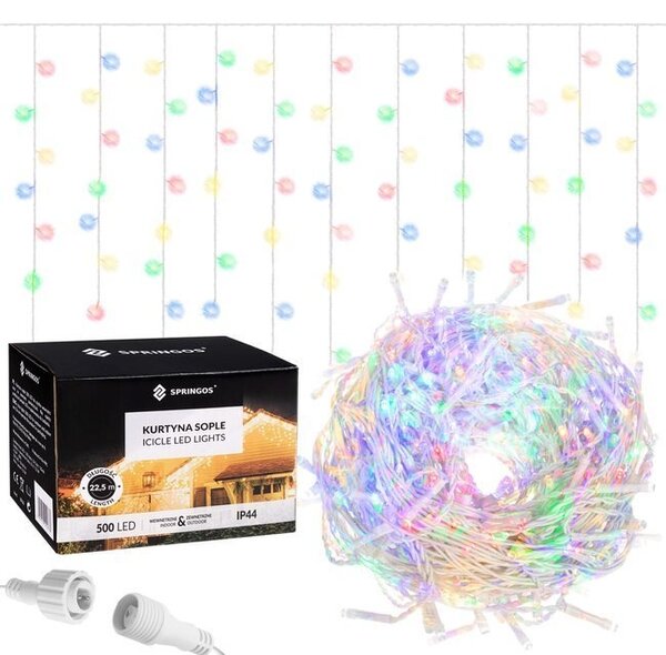 Instalatie luminoasa de craciun 500 leduri, 23 m, exterior/interior, tip perdea de turturi multicolor