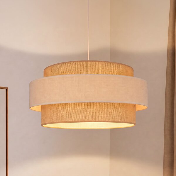 Duolla Lampă suspendată Space, bej/crem, cu 1 bec, din material textil, E27, Bej, dormitor, Țesătură / Textil, Viața tânără
