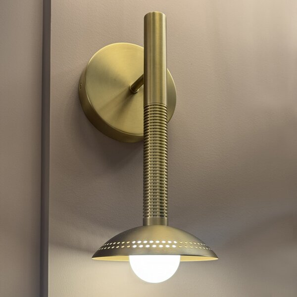 Elstead Aplică de perete LED Arden, culoare aurie, înălțime 36 cm, metal, dimabil, reglabil, Auriu / Alamă, Camera de zi / sufragerie, Aluminiu, Modern, Perete rotund