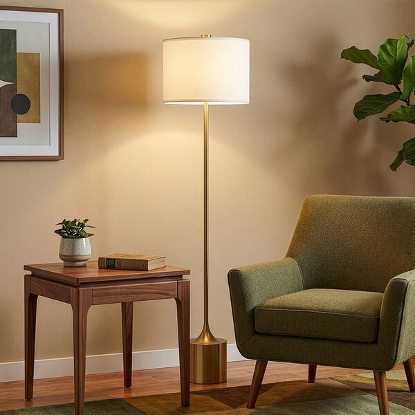 Elstead Lampadar Issa, culoare fildeș/auriu, 156 cm, in/metal, Bej, Camera de zi / sufragerie, Aluminiu, Vintage