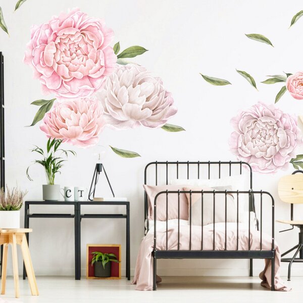 INSPIO-Autocolant textil - Tapet autoadeziv cu flori - Bujori roz deschis