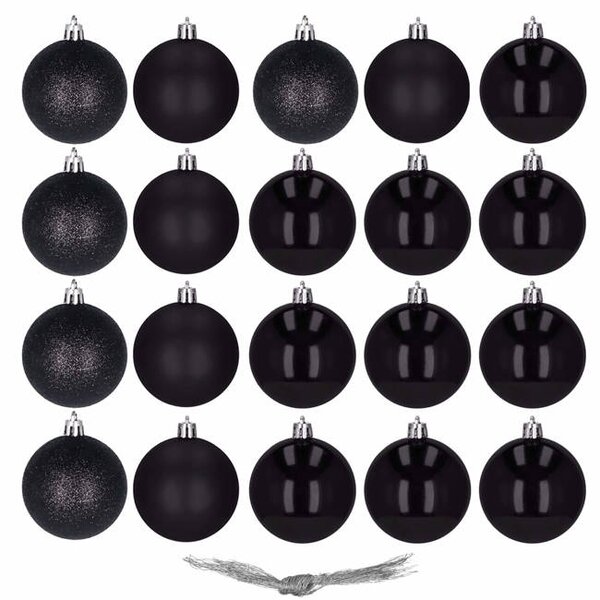 Set 20 globuri de Craciun negre, 4 cm, diverse texturi