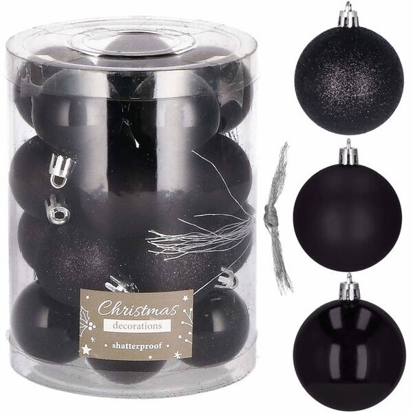 Set 20 globuri de Craciun negre, 4 cm, diverse texturi