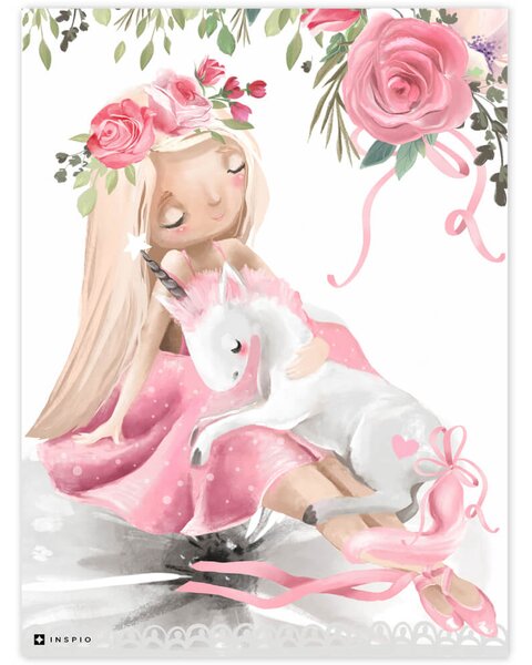 INSPIO-pictură Dibond - Picturi în camera pentru copii - Balerină cu unicorn