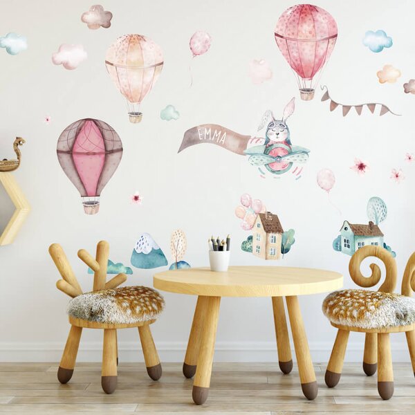 INSPIO-Autocolant textil - Autocolante baloane roz cu numele copilului