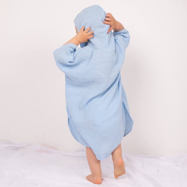 Prosop plaja - Poncho copii din muselina absorbanta Kidizi Sky Blue
