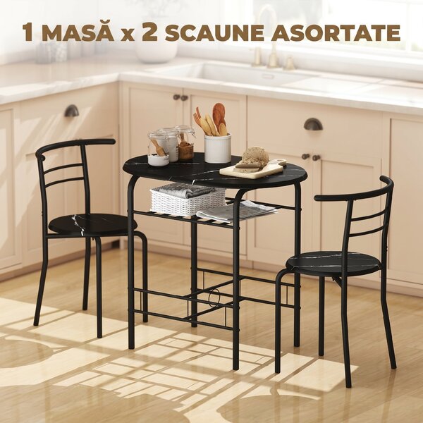 HOMCOM Set Masă Modernă cu 2 Scaune pentru Dining, Set 3 Piese Economisitoare de Spațiu pentru Bucătărie, Balcon, Restaurant sau Bar, Maro și Negru | Aosom Romania