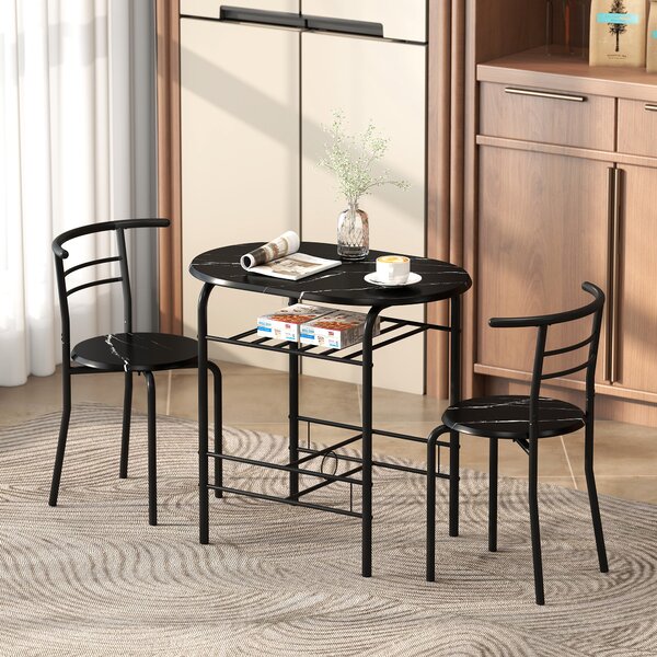 HOMCOM Set Masă Modernă cu 2 Scaune pentru Dining, Set 3 Piese Economisitoare de Spațiu pentru Bucătărie, Balcon, Restaurant sau Bar, Maro și Negru | Aosom Romania