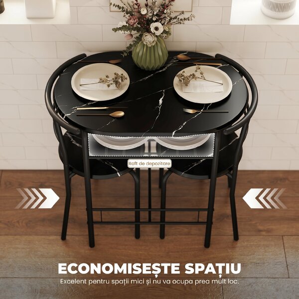 HOMCOM Set Masă Modernă cu 2 Scaune pentru Dining, Set 3 Piese Economisitoare de Spațiu pentru Bucătărie, Balcon, Restaurant sau Bar, Maro și Negru | Aosom Romania