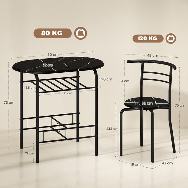HOMCOM Set Masă Modernă cu 2 Scaune pentru Dining, Set 3 Piese Economisitoare de Spațiu pentru Bucătărie, Balcon, Restaurant sau Bar, Maro și Negru | Aosom Romania