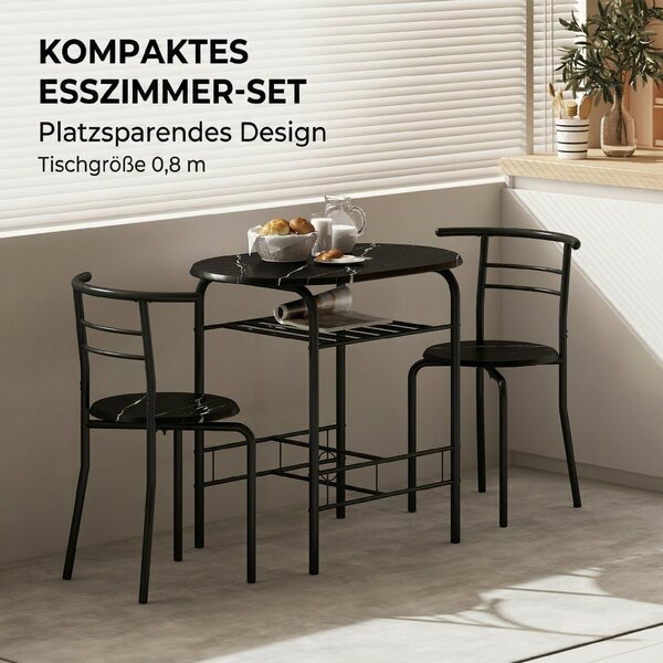 HOMCOM Set Masă Modernă cu 2 Scaune pentru Dining, Set 3 Piese Economisitoare de Spațiu pentru Bucătărie, Balcon, Restaurant sau Bar, Maro și Negru | Aosom Romania