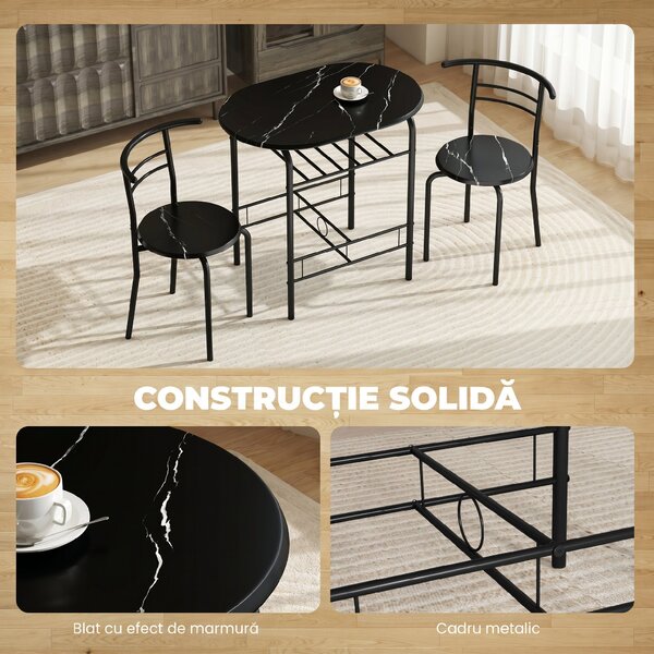 HOMCOM Set Masă Modernă cu 2 Scaune pentru Dining, Set 3 Piese Economisitoare de Spațiu pentru Bucătărie, Balcon, Restaurant sau Bar, Maro și Negru | Aosom Romania