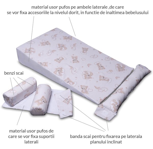 Perna antireflux pentru bebe 4 in 1 Kidizi Sleepy Bear – pozitionare inclinata pentru reflux, colici si confort dupa masa