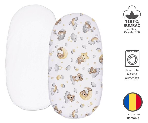 Set 2 cearceafuri din bumbac cu elastic roata pentru landou sau cosulet de rachita Kidizi Koala Dreams