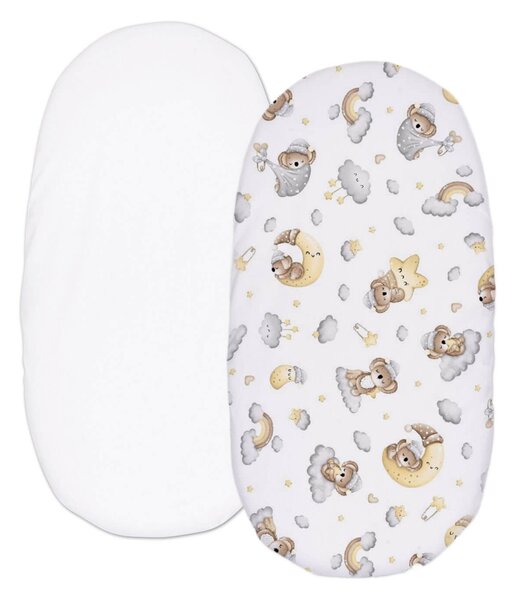 Set 2 cearceafuri din bumbac cu elastic roata pentru landou sau cosulet de rachita Kidizi Koala Dreams