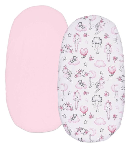Set 2 cearceafuri din bumbac cu elastic roata pentru landou sau cosulet de rachita Kidizi Fairy Clouds