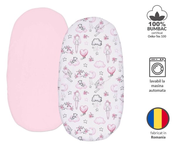 Set 2 cearceafuri din bumbac cu elastic roata pentru landou sau cosulet de rachita Kidizi Fairy Clouds
