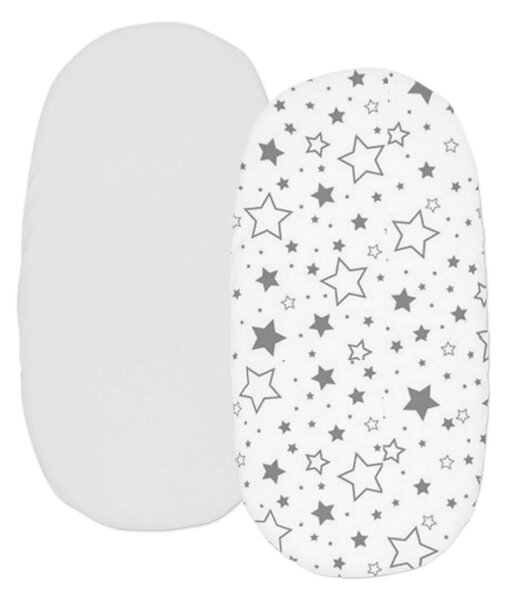 Set 2 cearceafuri din bumbac cu elastic roata pentru landou sau cosulet de rachita Kidizi Galaxy Grey