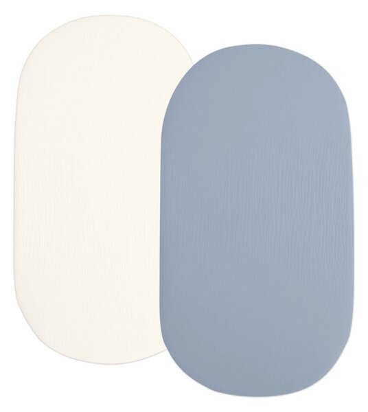 Set 2 cearceafuri din muselina dubla cu elastic roata pentru landou sau cosulet de rachita Kidizi jeans, bumbac 100%