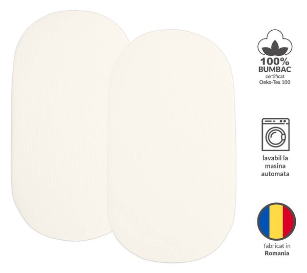 Set 2 cearceafuri din muselina dubla cu elastic roata pentru landou sau cosulet de rachita Kidizi ivory, bumbac 100%