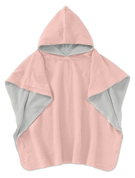 Prosop plaja - Poncho copii din muselina dubla si frotir Kidizi 2-5 ani Old Rosa