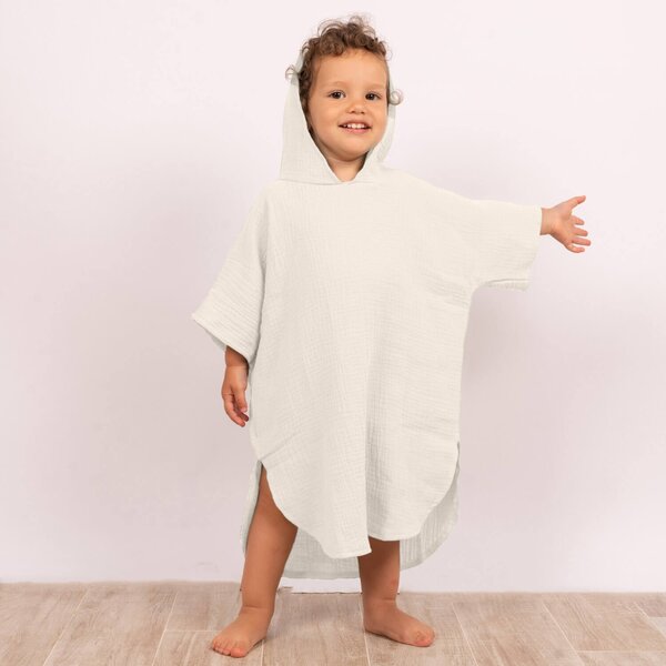 Prosop plaja - Poncho copii din muselina absorbanta Kidizi Ivory 6-8 ani