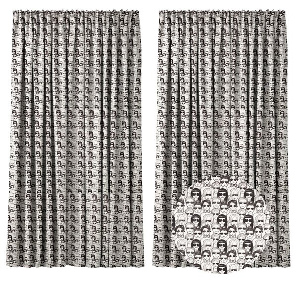 Set 2 draperii 180 x 240 cm, blackout 60%, print modern, Kidizi Pockerface, alb-negru, draperii sufragerie sau dormitor