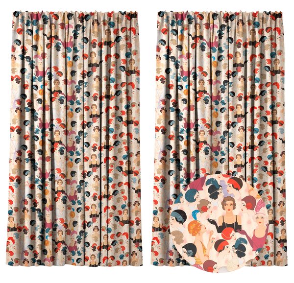 Set 2 draperii 180 x 240 cm, blackout 60%, print modern, Kidizi My Fair Lady, multicolor, draperii sufragerie sau dormitor