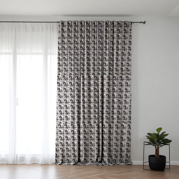 Set 2 draperii 180 x 240 cm, blackout 60%, print modern, Kidizi Pockerface, alb-negru, draperii sufragerie sau dormitor