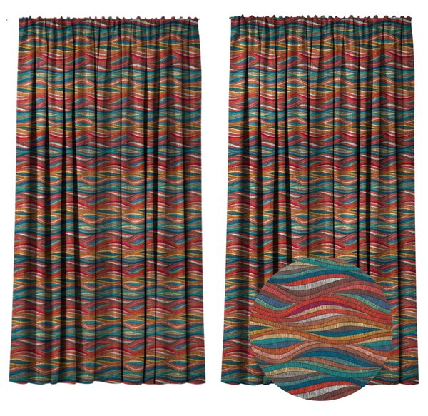 Set 2 draperii 180 x 240 cm, blackout 60%, print modern, Kidizi Waves Delight, multicolor, draperii sufragerie sau dormitor