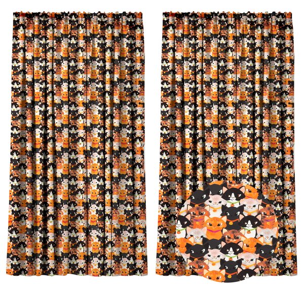 Set 2 draperii 180 x 240 cm, blackout 60%, print modern, Kidizi Cats, multicolor, draperii camera copilului, sufragerie sau dormitor