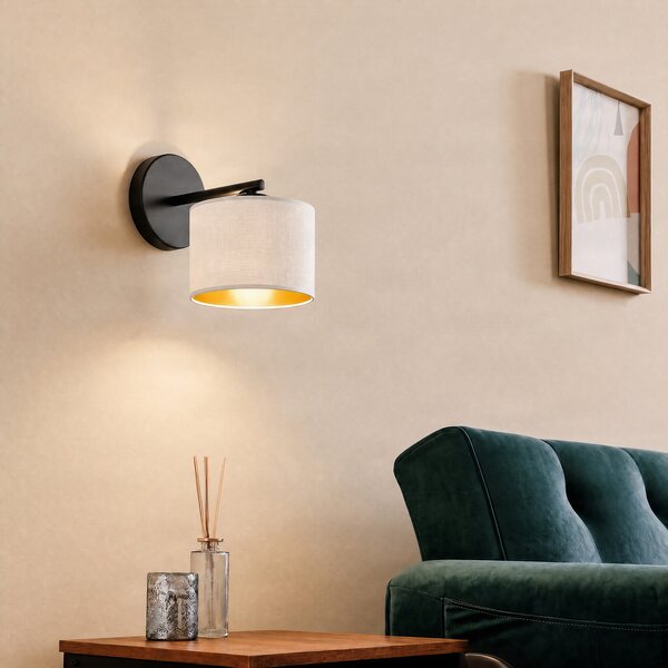 EMIBIG LIGHTING Aplică de perete Jari cu abajur din pânză, alb-auriu, reglabil, Alb, Camera de zi / sufragerie, Țesătură / Textil
