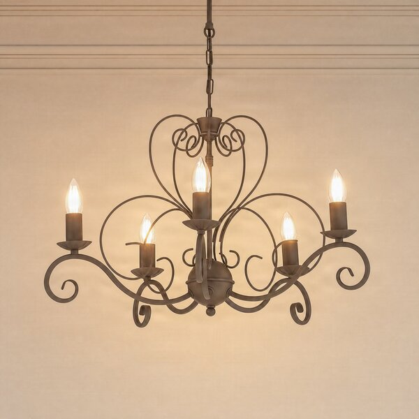 Luminex Candelabru Mauro, bej, 5 becuri, Ø 62 cm, metal, E14, reglabil, Bej, Camera de zi / sufragerie, Metal, Antichitate