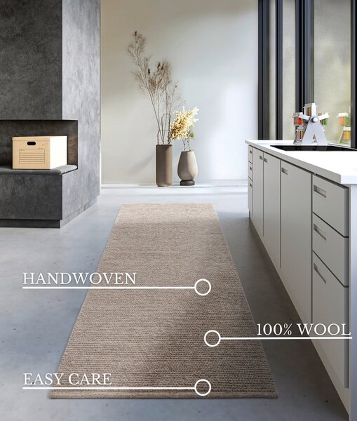 Covor tip traversă maro deschis țesut manual din lână 80x200 cm Francois – Villeroy&Boch