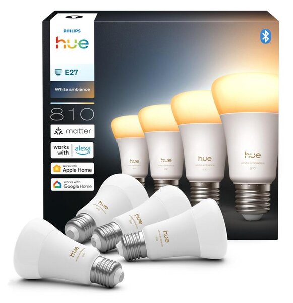 Set 4x becuri LED reglabile Philips Hue White Ambiance E27, 6W, 230V, 1000-20000K