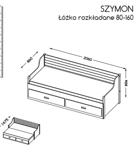 Pat extensibil pentru copii Simon (80-160 cm)