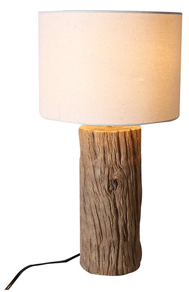 Veioza Wood trunk, rasina lemn panza, crem, 50x26 cm