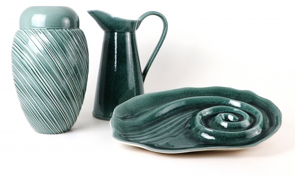 Set Carafa cu Vaza si Farfurie VAUX, ceramica, verde maslina, 32.5 33 5 cm