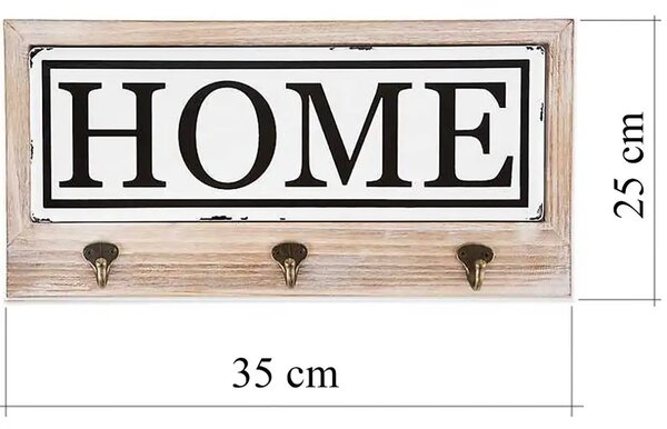 Cuier hol cu 3 agatatori din lemn Home Homs, 35 x 25 cm, maro rustik