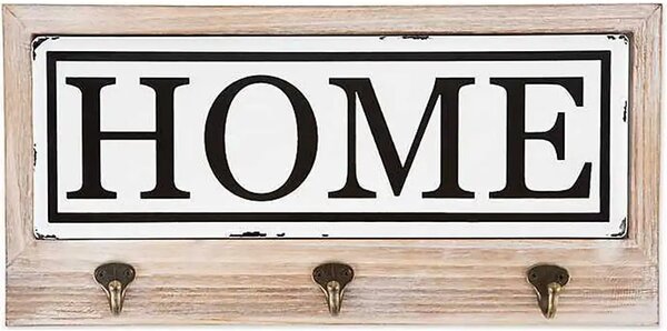 Cuier hol cu 3 agatatori din lemn Home Homs, 35 x 25 cm, maro rustik