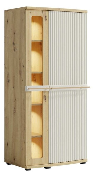 Vitrina CANDY1 C2a, stejar artisan/casmir, PAL/sticla, cu iluminare LE